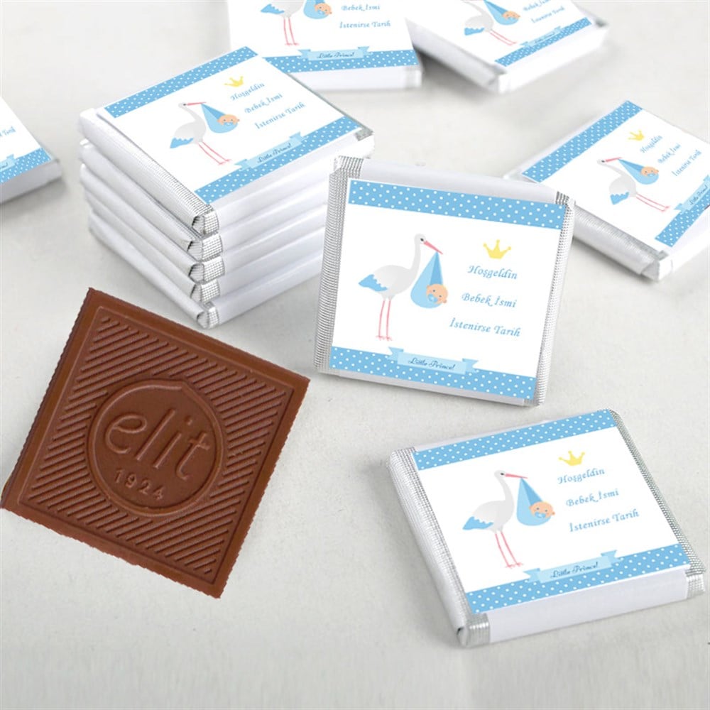 Kişiye Özel Leylek Temalı Erkek Bebek Çikolatası 48li Kutu