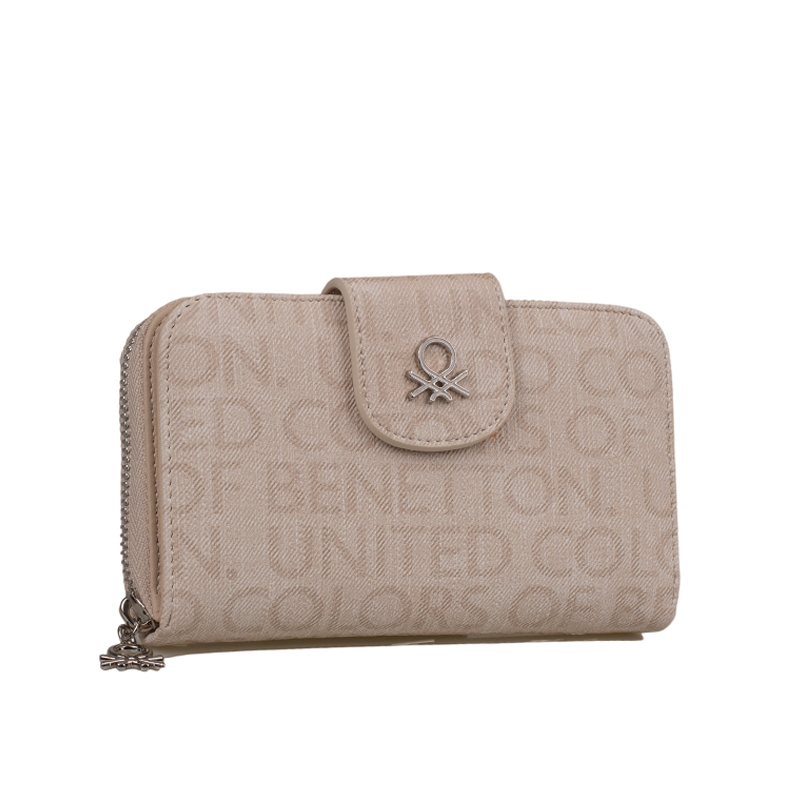 Benetton Bej Monogram Eskitme Geniş Kadın Cüzdan BNT 1301