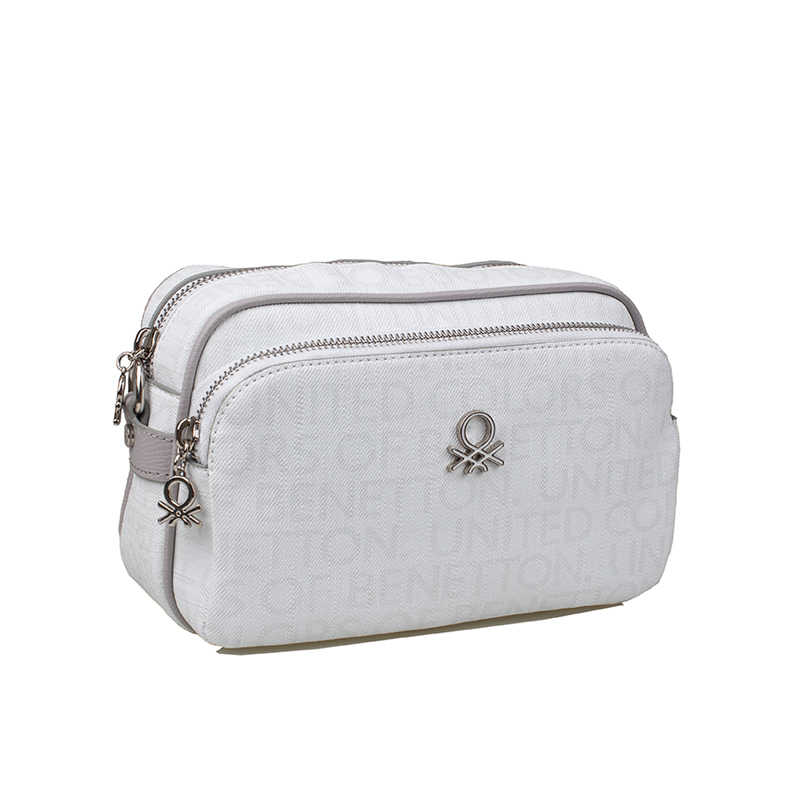 Benetton Beyaz Monogram Eskitme Kadın Çapraz Çanta BNT 1292