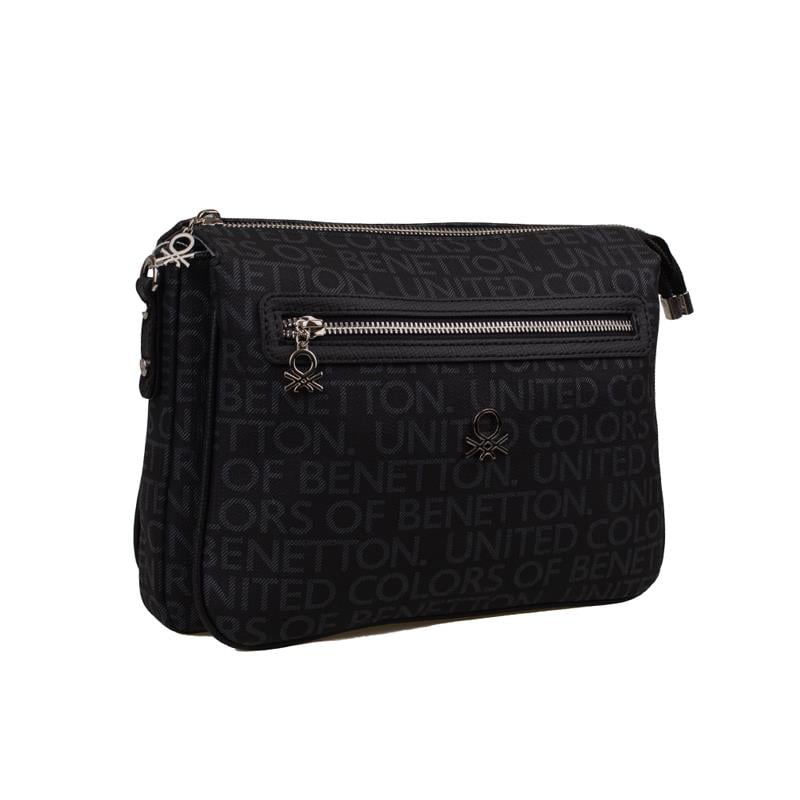 Benetton Siyah Eskitme Monogram Kadın Çapraz Çanta BNT 1276
