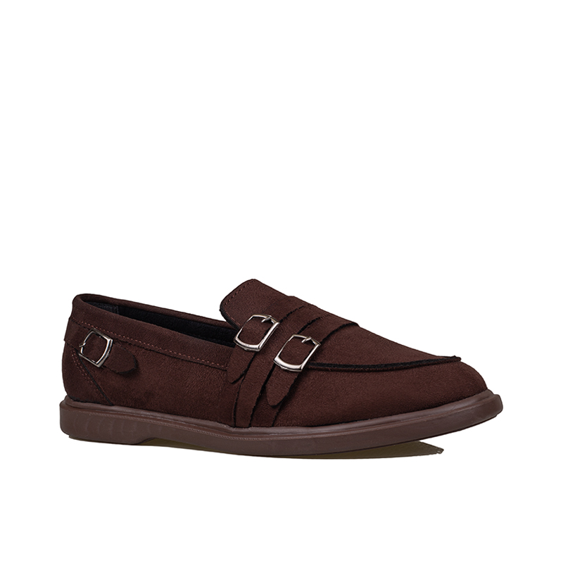 Trend Adımlar Kahverengi Kadın Günlük Çift Tokalı Loafer Süet Ayakkabı