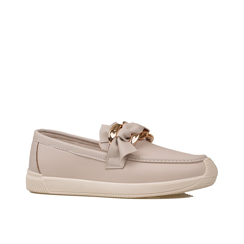 Trend Adımlar Krem Fiyonk Detaylı Kadın Loafer Ayakkabı