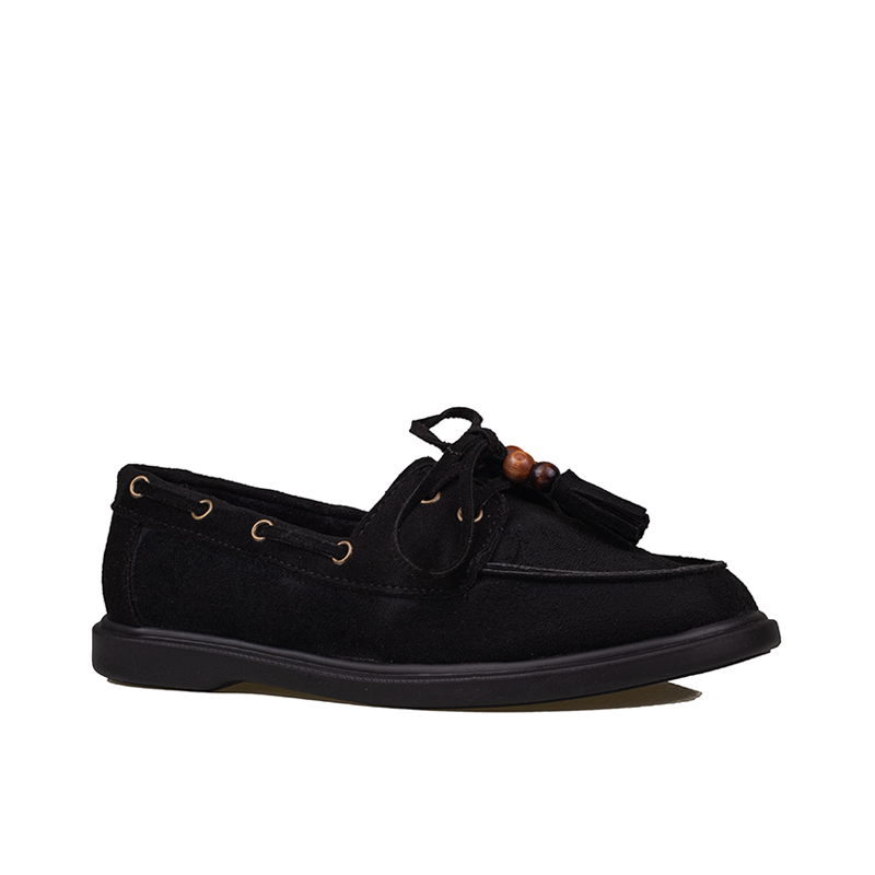 Trend Adımlar Siyah Kadın Bağcıklı Püskül Detaylı Loafer