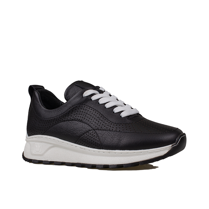 Trend Adımlar Siyah Kadın Hakiki Deri Delikli Sneaker