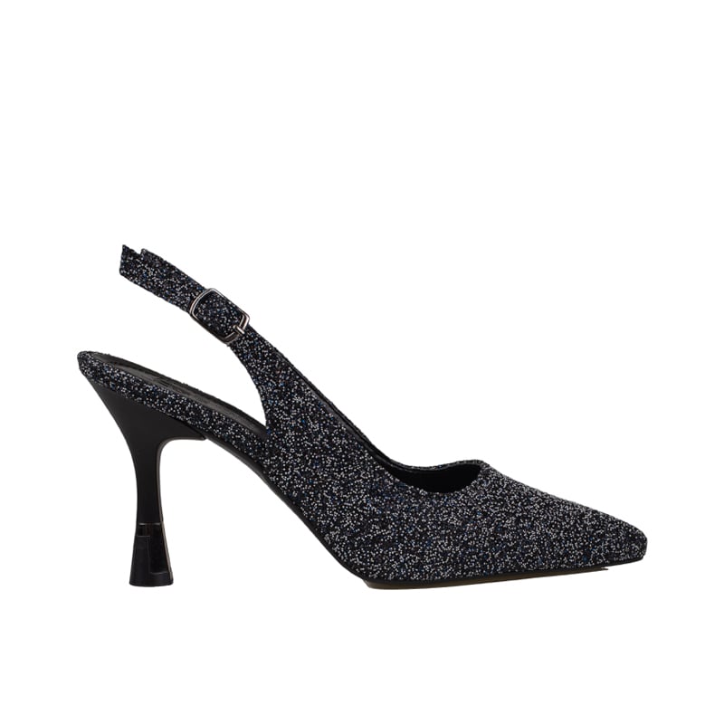 Trend Adımlar Siyah Kadın Simli Slingback Topuklu Ayakkabı