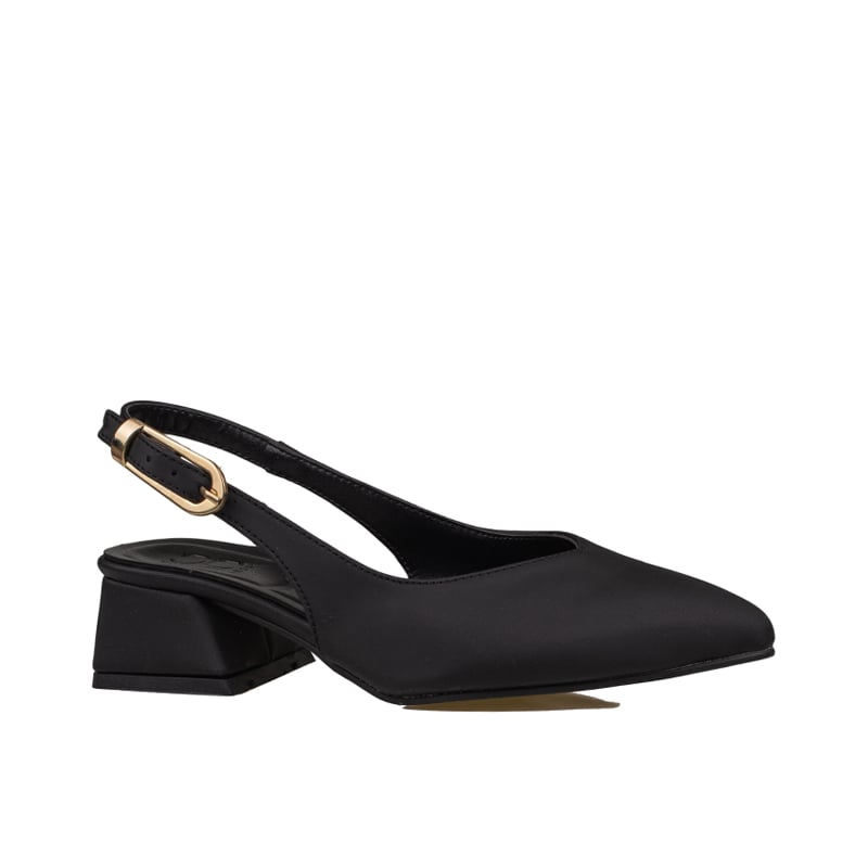 Trend Adımlar Siyah Kadın Slingback Kalın Kısa Topuk Ayakkabı