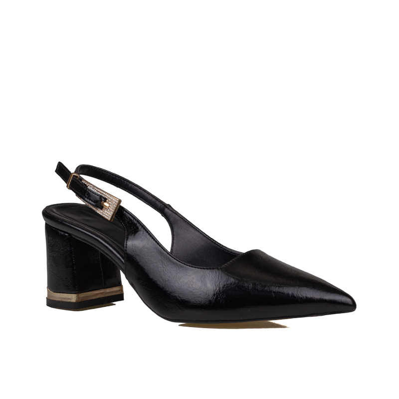 Trend Adımlar Siyah Kadın Tokalı Slingback Parlak Klasik Ayakkabı