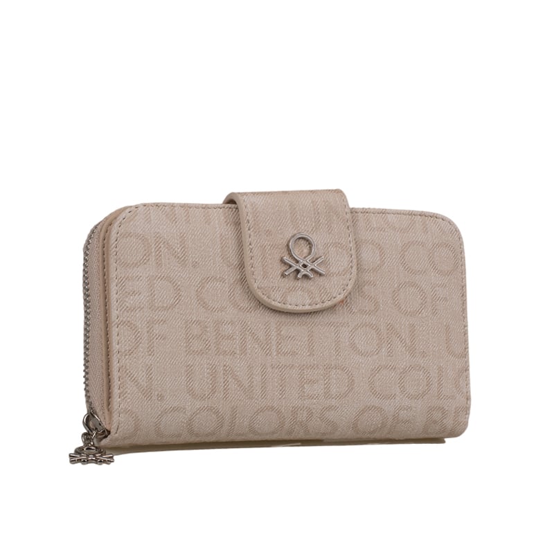Benetton Bej Monogram Eskitme Geniş Kadın Cüzdan BNT 1301