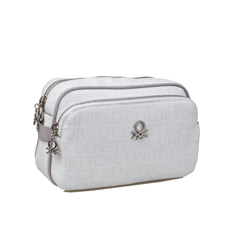 Benetton Beyaz Monogram Eskitme Kadın Çapraz Çanta BNT 1292