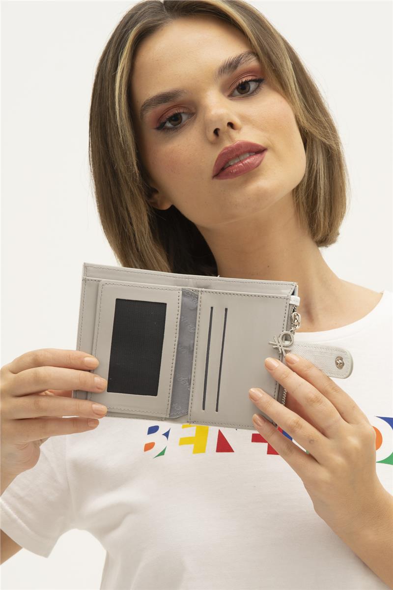 Benetton Beyaz Monogram Eskitme Kadın Kartlık Cüzdan BNT 1310