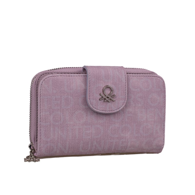 Benetton Lila Monogram Eskitme Geniş Kadın Cüzdan BNT 1301