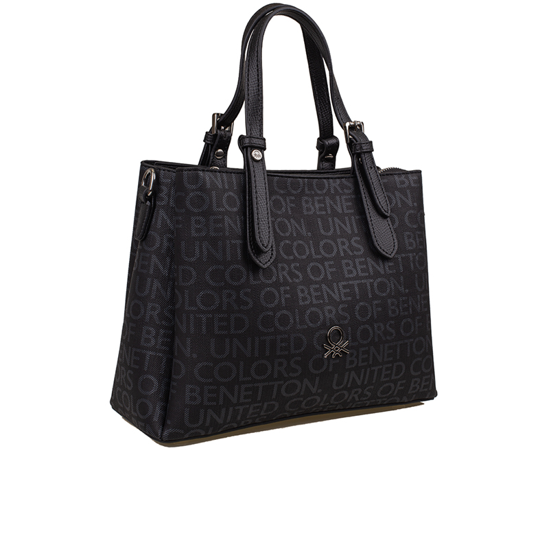 Benetton Siyah Monogram Eskitme Kadın El Çantası BNT 1316