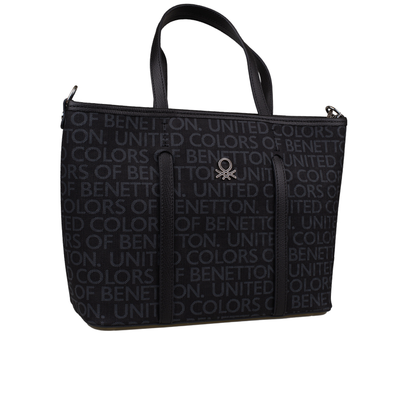 Benetton Siyah Monogram Eskitme Kadın Kol Çantası BNT 1604
