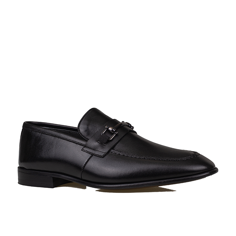 Fosco Siyah Erkek Tokalı Klasik Slip-On Hakiki Deri Ayakkabı