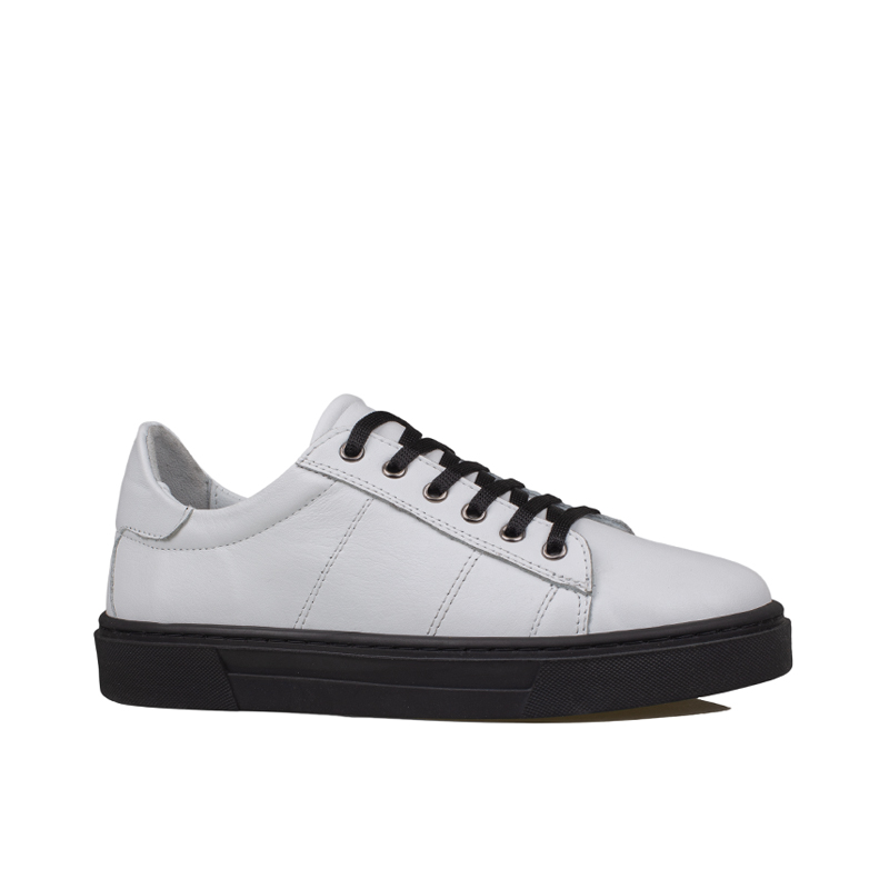 Slayka Beyaz-Siyah Unisex Hakiki Deri Sneaker