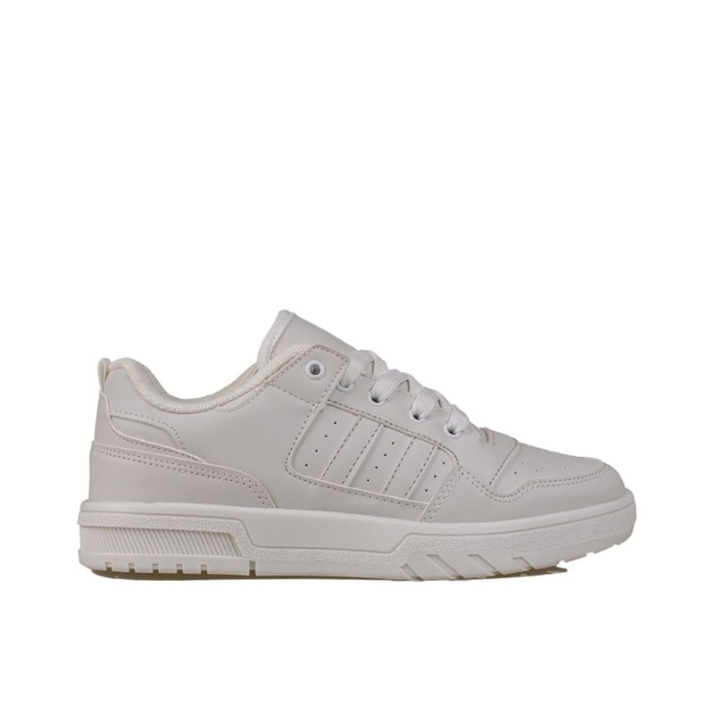 Trend Adımlar Beyaz Bağcıklı Düz Taban Unisex Spor Ayakkabı