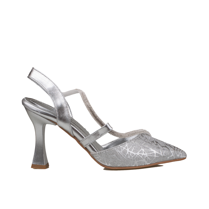 Trend Adımlar Gümüş Kadın Taş Detaylı Slingback Abiye Ayakkabı