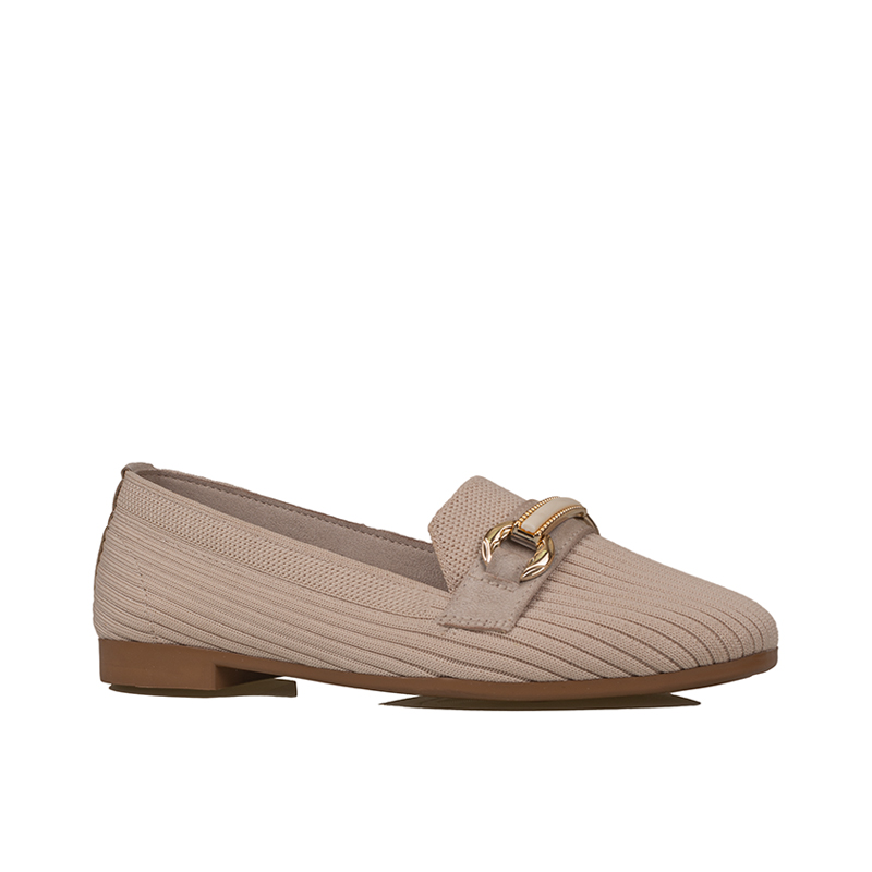 Trend Adımlar Krem Triko Kadın Şerit Çizgili Babet