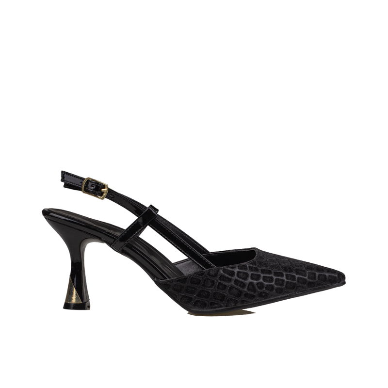 Trend Adımlar Siyah İnce Topuklu Slingback Abiye Ayakkabı