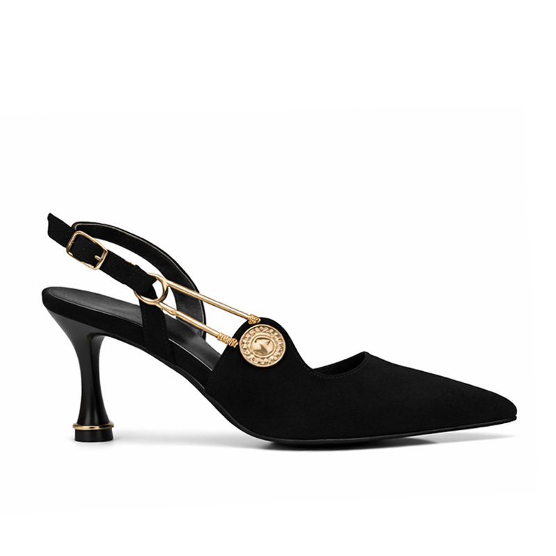 Trend Adımlar Siyah Kadın Aksesuar Detaylı Slingback Klasik Ayakkabı