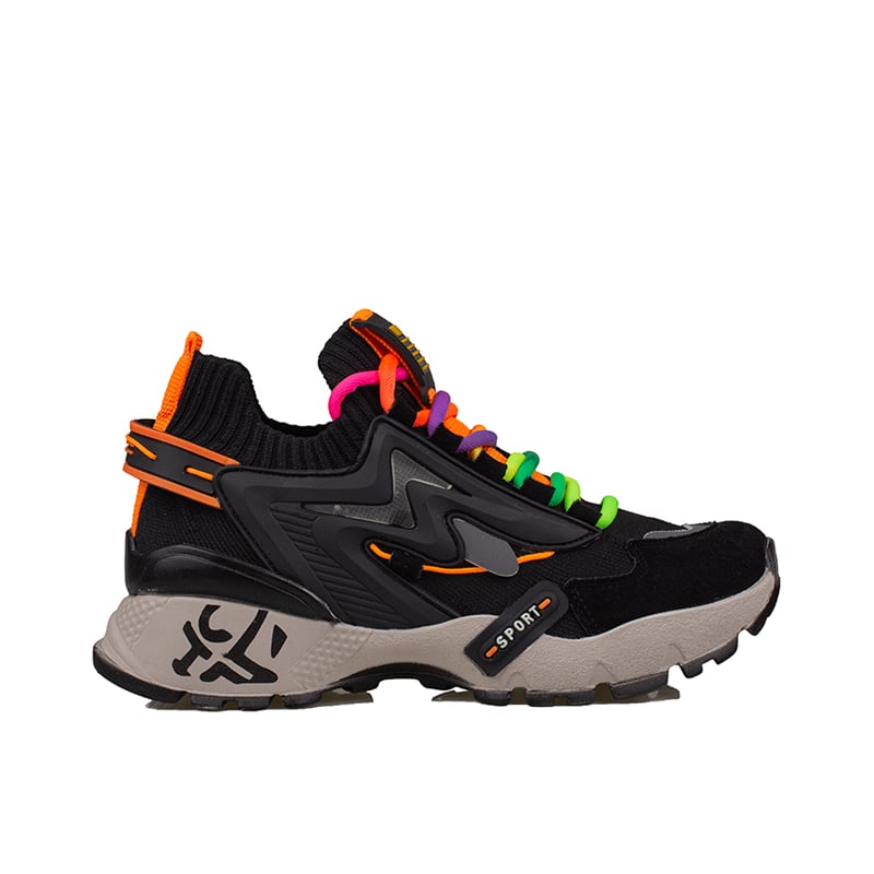 Trend Adımlar Siyah Kadın Renkli Lastik Boğazlı Hafif Dolgu Sneaker