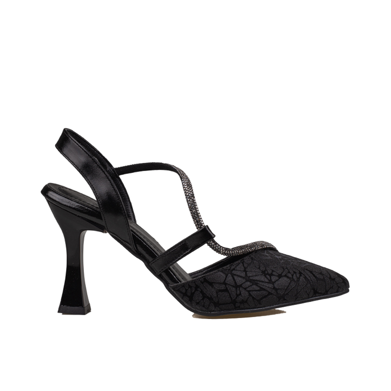 Trend Adımlar Siyah Kadın Taş Detaylı Slingback Abiye Ayakkabı