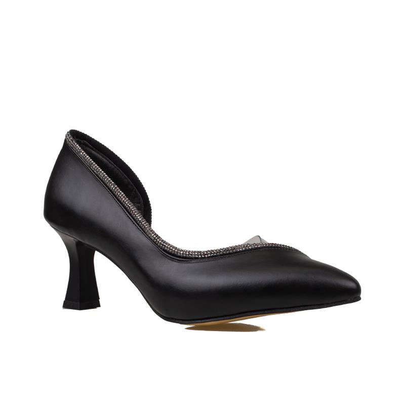 Trend Adımlar Siyah Taş İşlemeli Şeffaf Yanlı Kadın Klasik Ayakka