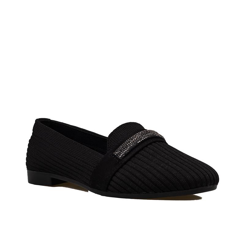 Trend Adımlar Siyah Triko Taş İşlemeli Kadın Babet