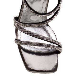 M2SM2S Platin Şeffaf Topuk Bilek Taşlı Kadın Şık Abiye Ayakkabı