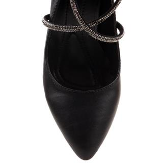 M2SM2S Siyah Kalın Topuk X Model Bilektan Bağlı Klasik Ayakkabı