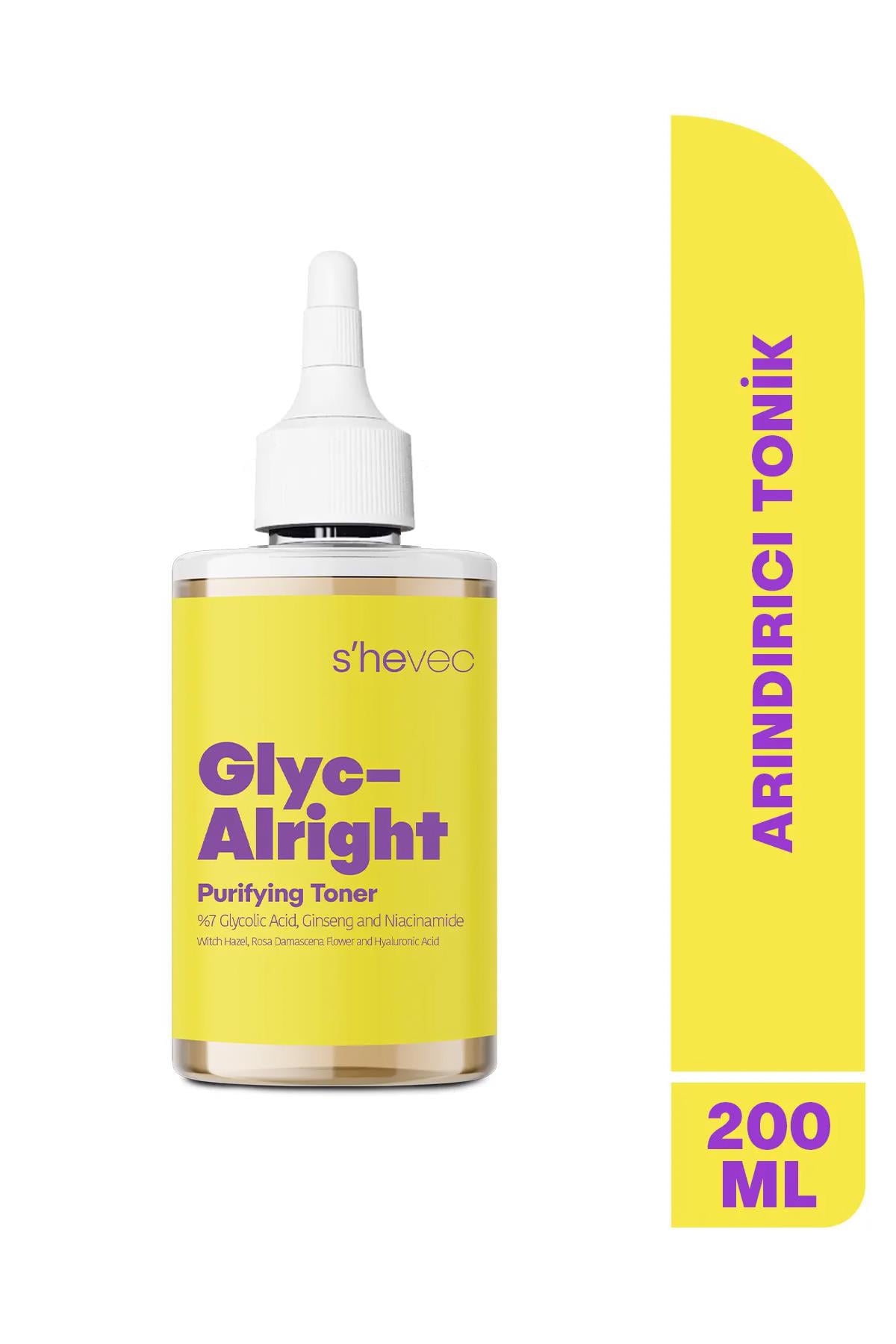 SHE VEC Glyc Alrıght | Gözenek Sıkılaştırıcı Aydınlatıcı Etkili Glikolik Asit, Ginseng Niacinamide Tonik