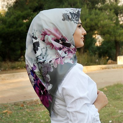 Menekşe Desenli Tafta Eşarp