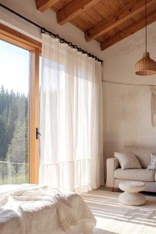 Fırfırlı Keten Tül Perde Tek Kanat Vintage