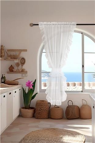 Fırfırlı Tül perde Tek Kanat Romantik Volanlı Bağlamalı