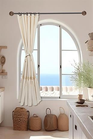 Naturel Fırfırlı Dantelli Perde Vintage