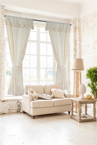 Naturel Fırfırlı Perde Farbalı Vintage Çift Kanat Krem