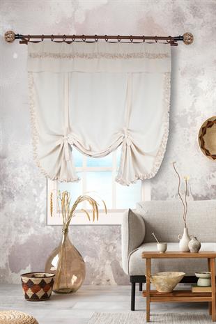 Naturel Potlu Perde Bohem Büzgü Bantlı