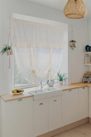 Naturel Potlu Tül Perde Retro Krem Fırfırlı