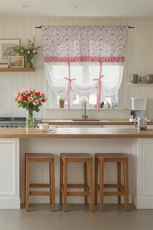 Potlu Tül Perde Provence Fırfırlı Rose