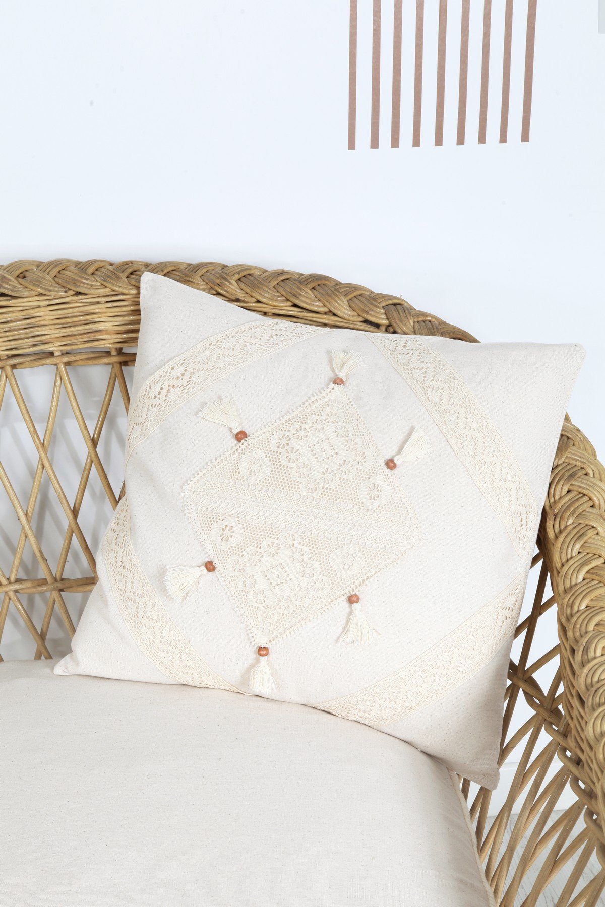 Boho Kırlent Kılıfı diamond dantel 45x45 Cm