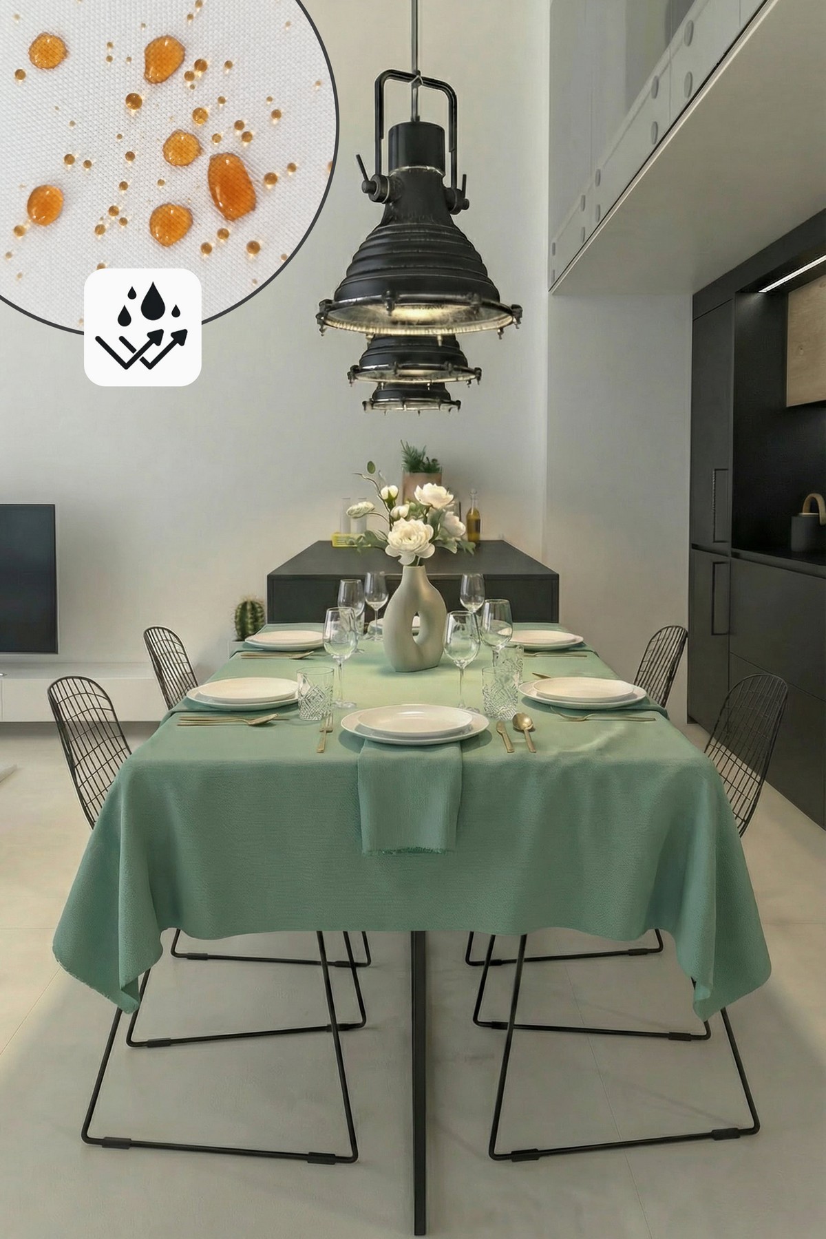 Dertsiz Panama Keteni Premium Masa Örtüsü - Su ve Leke İtici Pamuk Karışımlı