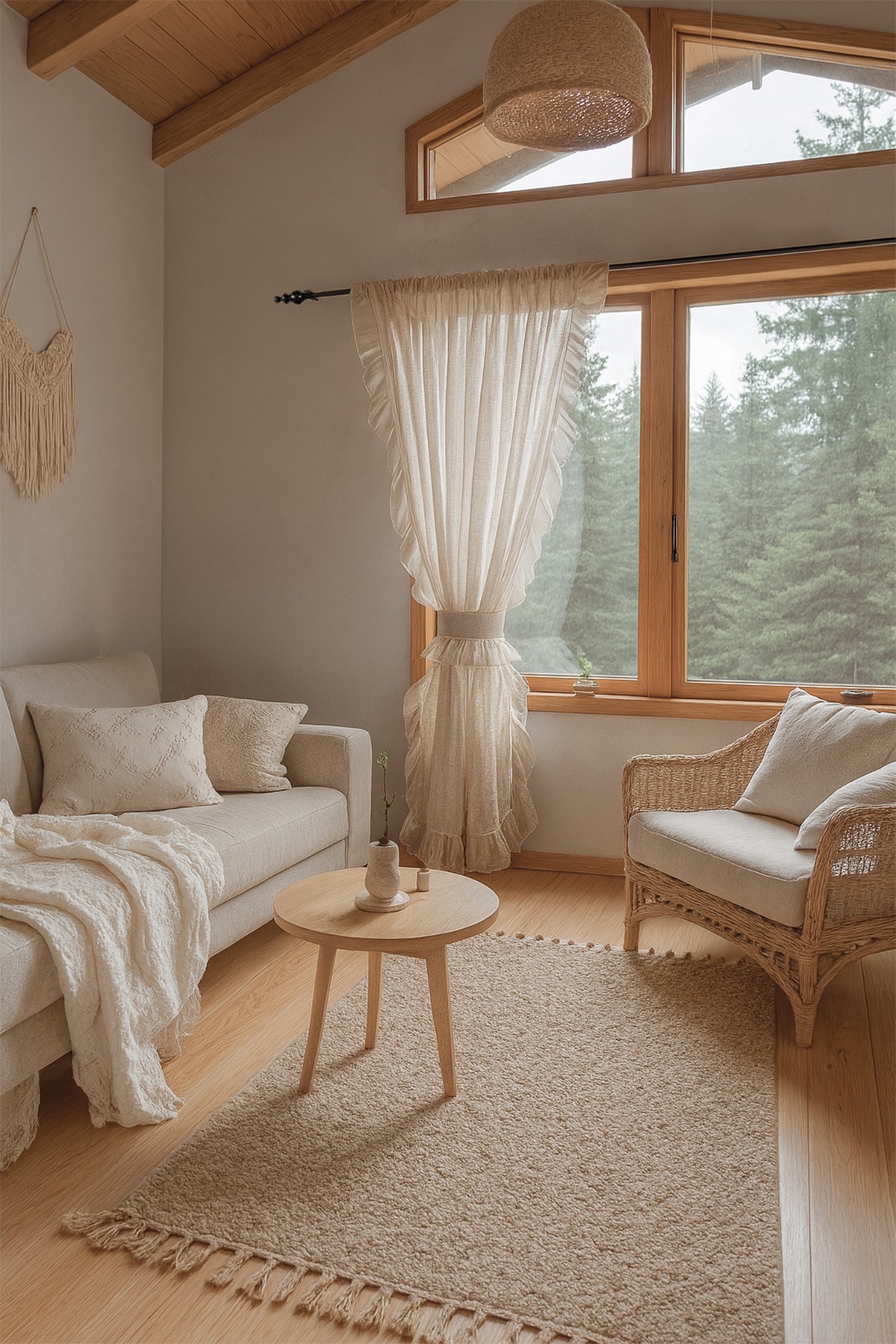 Fırfırlı Keten Tül perde Tek Kanat Romantik Volanlı Bağlamalı