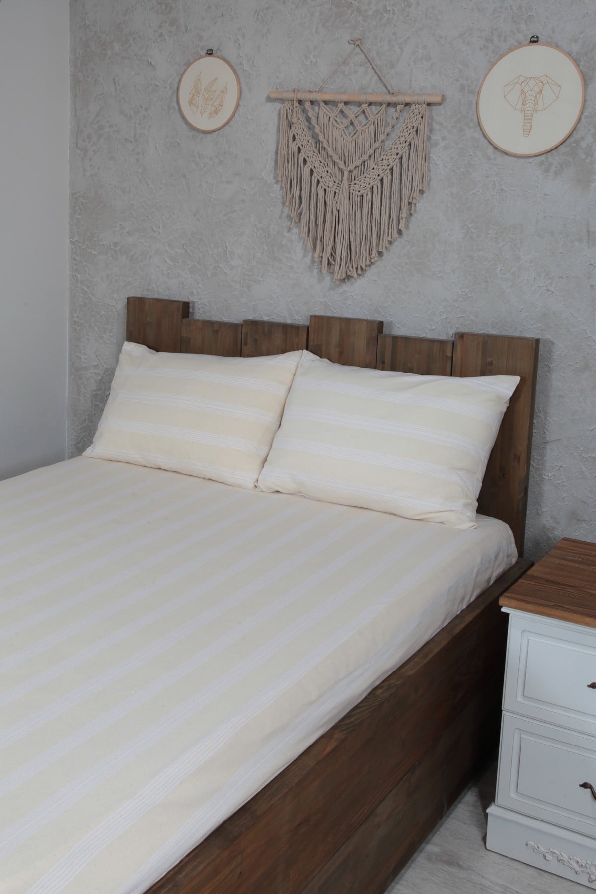 Naturel Lastikli Çarşaf Takımı Çift Kişilik 220x260 Cm