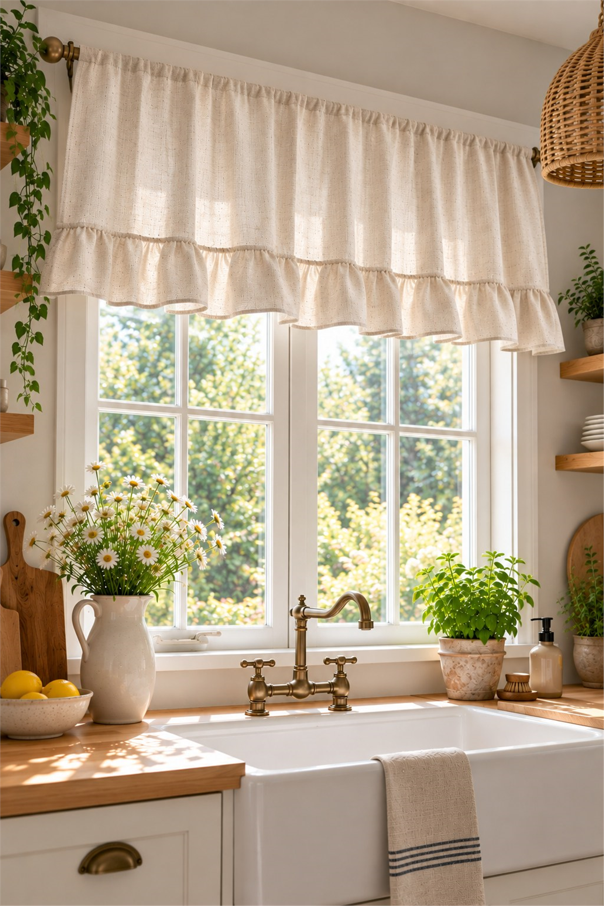 Naturel Vintage Farbela Valans Perde - Karavan Tinyhouse Pamuklu Perde