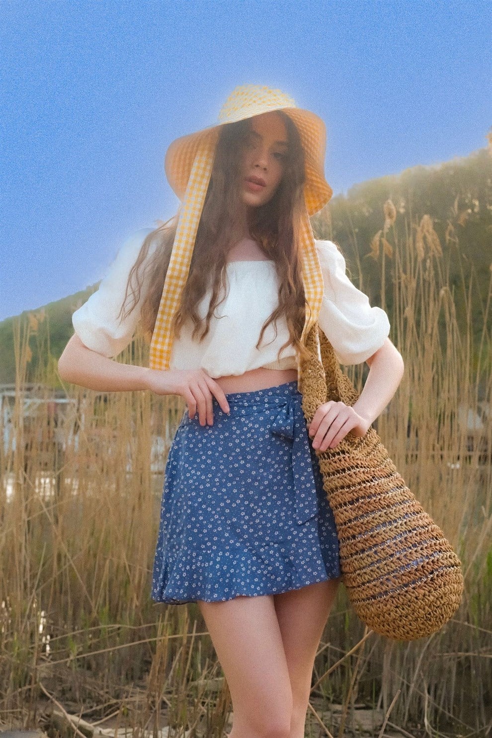 Mavi Flory Şort Etek