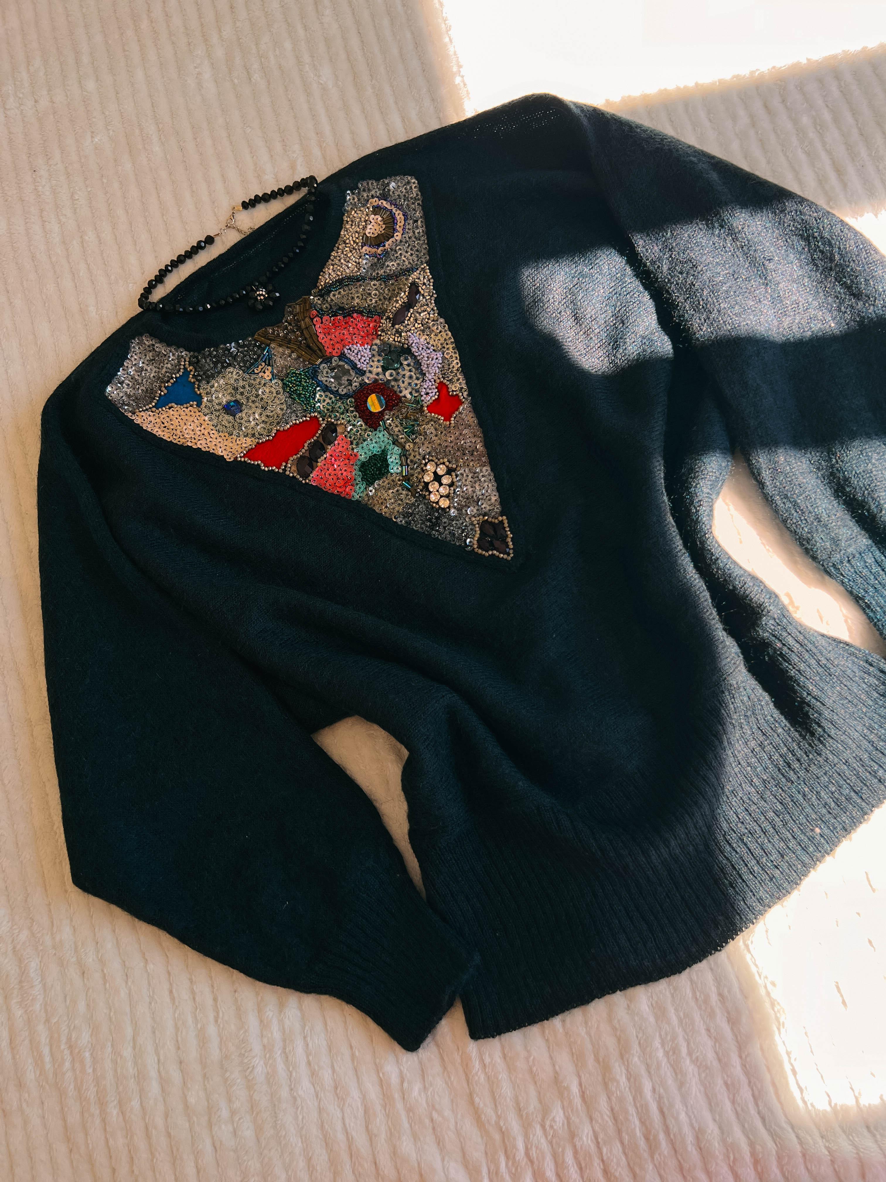 Mohair Yün Boncuk İşlemeli Kazak