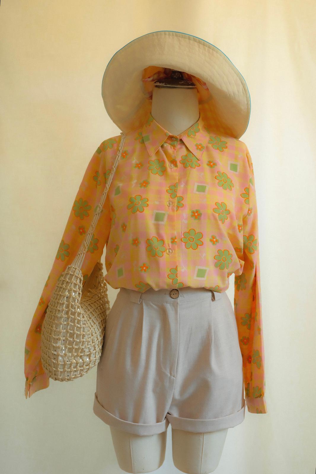 70ler Kabartmalı Floral Gömlek