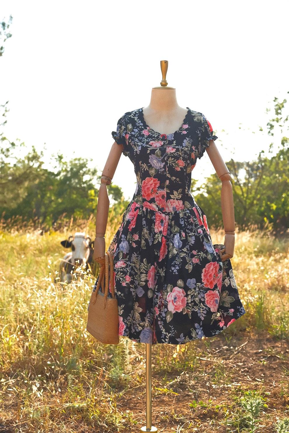 80ler Floral Vintage Elbise