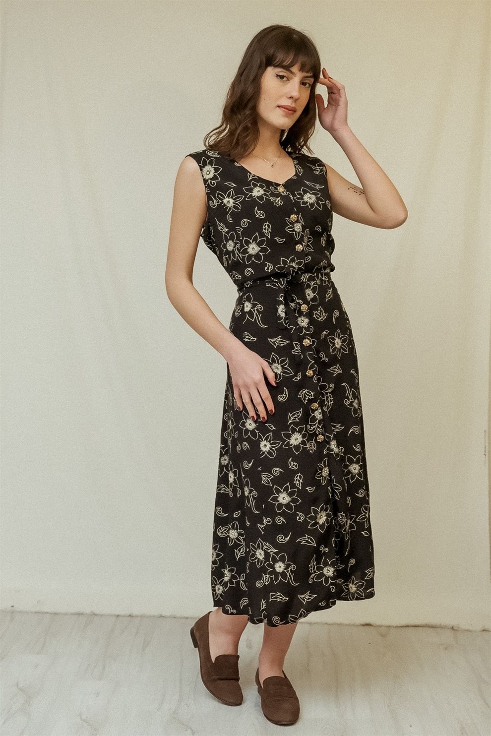 90lar Floral Elbise