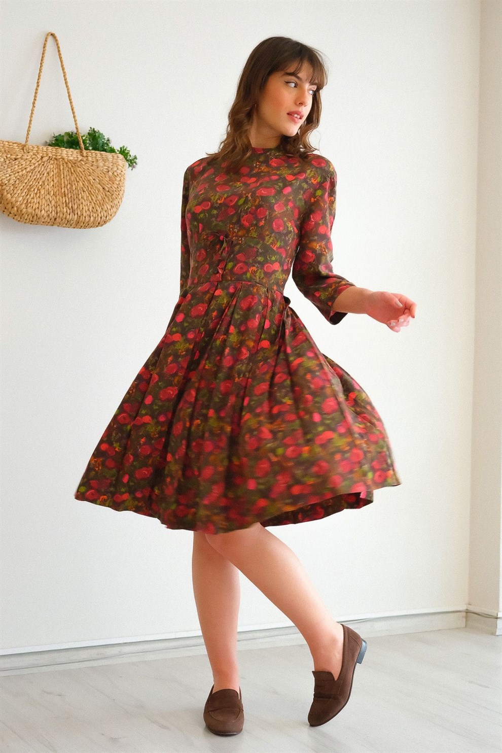 90lar Floral Elbise